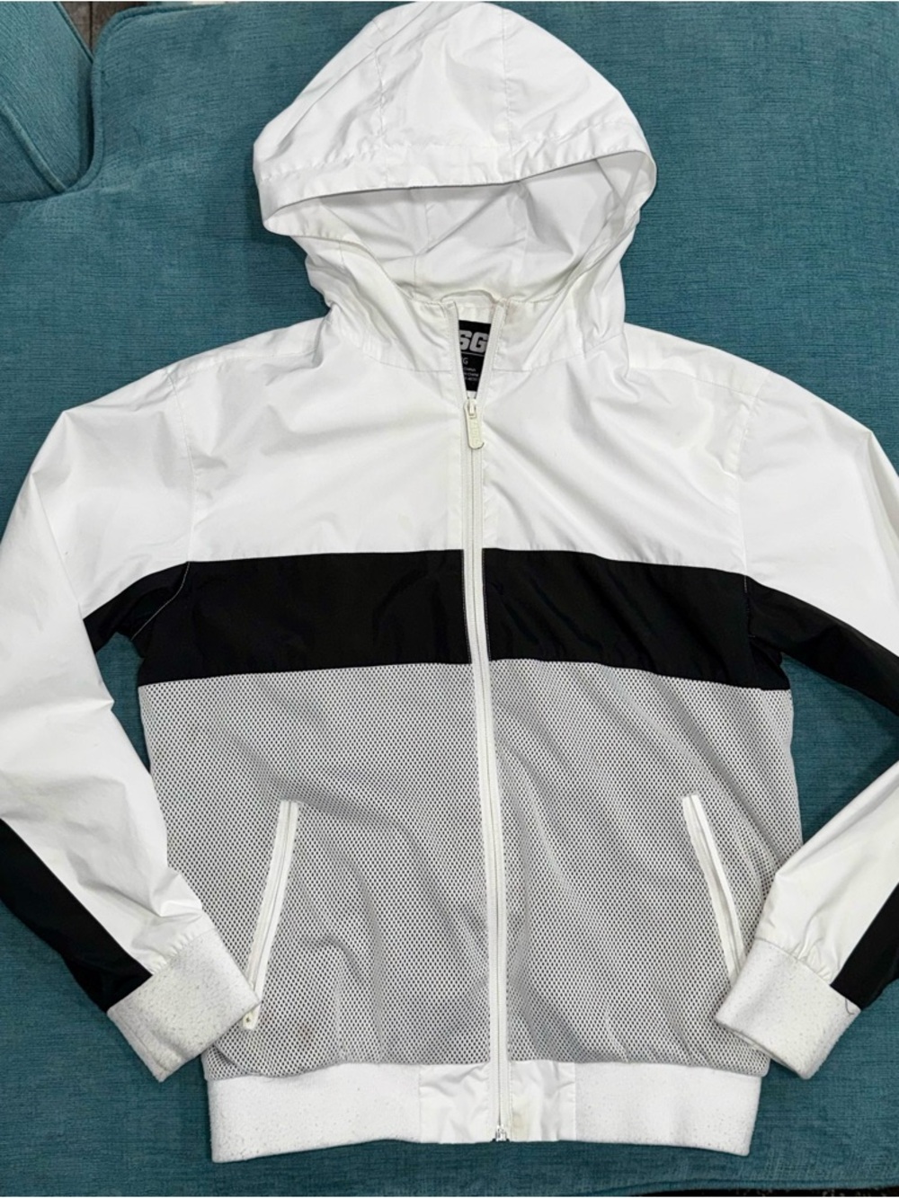 Kids White & Black Hooded Jacket-